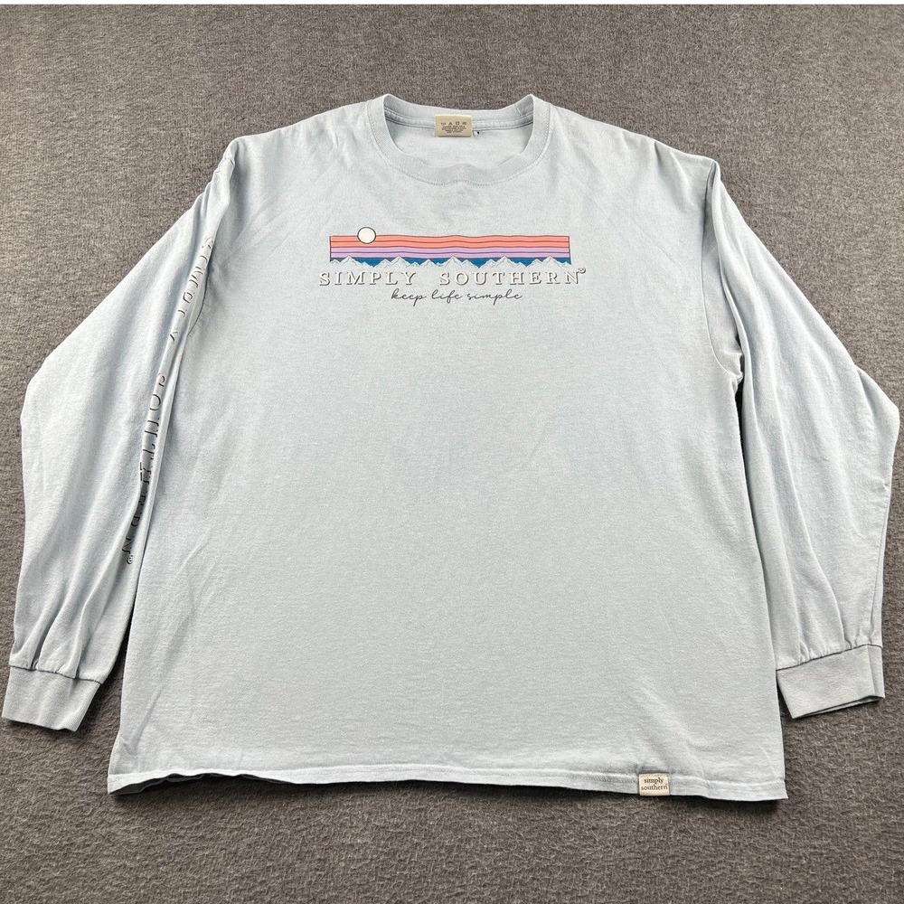 Simply Southern Long Sleeve T-Shirt Light Blue XL Keep Life Simple Camping Dogs